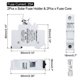 sourcing map 2PCS Solar Fuse Holder with 2 Fuse Core, DC 1000V 25A Single Pole 10x38mm DIN Rail Mount Fuse Holder Base for Household Circuits, Photovoltaic Station