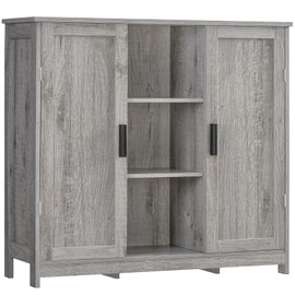 Iwell Iwell Storage Cabinet with 2 Doors and 4 Adjustable Shelves, Buffet Cabinet with Storage, Floor Cabinet for Living Room, Entryway, Kitchen, Rustic Gray