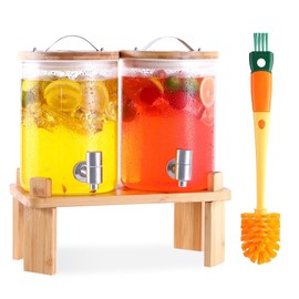 2 PCS Glass Drink Dispenser Set 1 Gallon With Stand, Spigot, Large Water Drink Dispensers for Parties for Lemonade, Juice, and Wedding, Bars