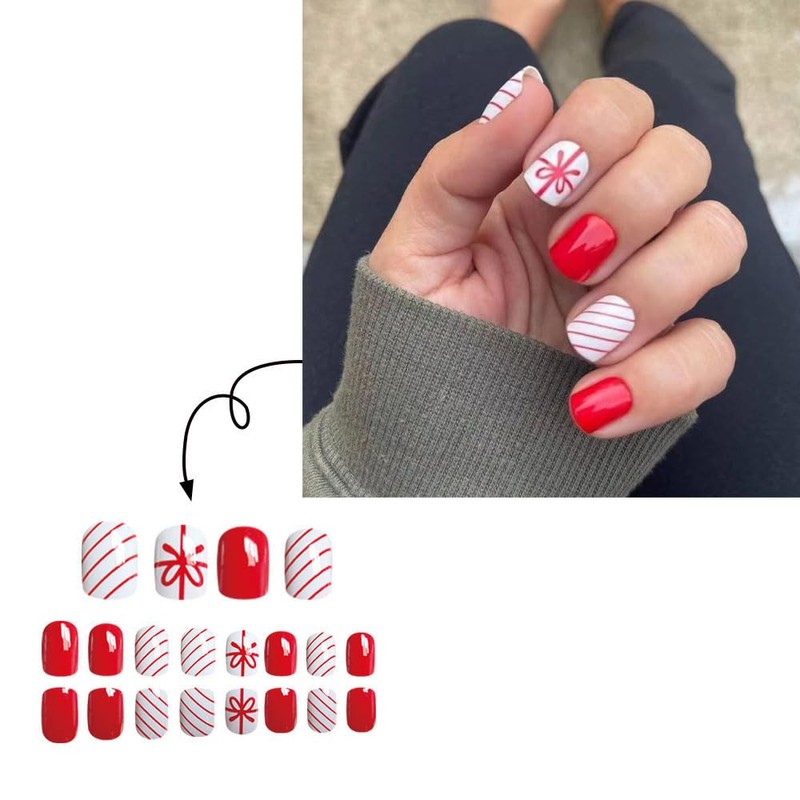 24 Pcs Christmas Press on Nails Short Square - MINGCHUN