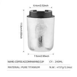 ATiAP Titanium Water Bottle Coffee Cups Insulated Water Bottle Double Insulated Cup Wide Mouthed Cup is Easy To Clean | Ultralight Leakproof for Outdoor Camping Hiking (240ml)