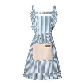 Nebesheii Cotton Kitchen Cooking Aprons,Vest Adjustable Bib Soft Chef Stripes Apron Two pockets with wide for Men Women, Blue, One Size Fits All