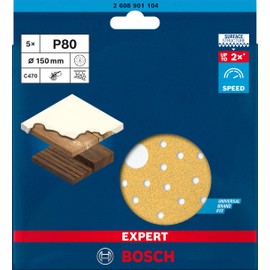 Bosch Professional 5x Expert C470 Sandpaper (for Hardwood, Paint on wood, Ø 150 mm, Grit 80, Accessories Random Orbital Sander)