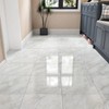 Wallercity Shiny White/Gray Peel and Stick Floor Tiles 18-Pack Self