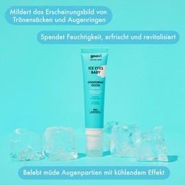 GOOVI Ice Eyes Baby Eye Contour Puffiness & Dark Circles - Augencreme gegen Tränensäcke & Augenringe - kühlender Applikator mit 3 Metallkugeln - 15ml