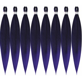 BALINGHAIR Pre Stretched Braiding Hair Ombre Purple Braiding Hair Yaki Texture Hot Water Setting Professional Braids Hair 26 Inch(1B/Purple-8Pcs)
