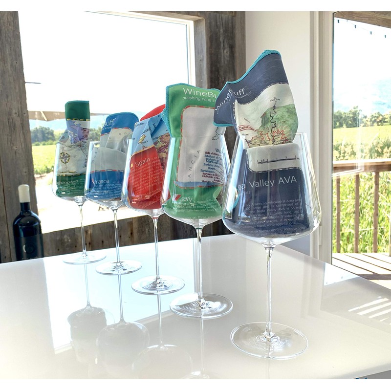 WineBuff, Microfiber Polishing Towel for Wine Crystal Glasses, Map of