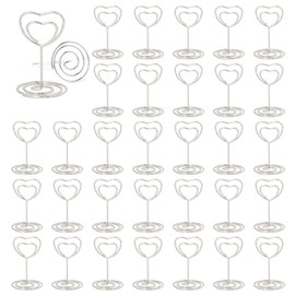 MisFun Pack of 30 Place Card Holders, Photo Holders with Clips, Memo Holder, Place Card Holder, Table Number Holder for Weddings, Anniversaries, Parties (Heart Shape Silver)