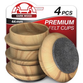 Medipaq Premium Felt Castor Cups for Wooden Floors & Smooth Surfaces - 4x Small 44mm diameter Dark Wood Grain - Chair Leg Floor Protectors - Castors for Furniture - Furniture Cups