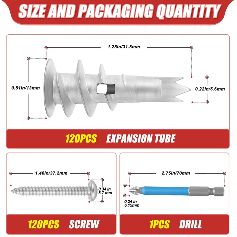 QCQIANG 240pcs Zinc Self-Drilling Drywall Anchors, Anchor and Screw Combination