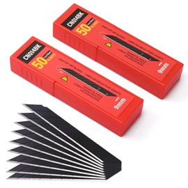 FOSHIO 100PCS 30 Degree Carbon Steel Snap Off Blades 9mm for Box Cutters Utility Knife Universal Art Knife Replacement Black Blades