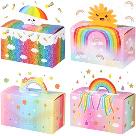 Pack of 24 Rainbow Party Favour Box Pastel Colours Treat Box Gable Boxes Cloud Gift Bag Paper Candy Gift Bag with Handles for Rainbow Birthday Baby Shower Party Decoration
