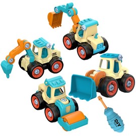 Juguetes De ConstruccióN para NiñOs, Set De 4 VehíCulos Desmontables con Caja De Herramientas, Incluye Excavadora, Rodillo, Bulldozer Y Taladro, Ideal para Jugar En La Arena, Regalo Educativo para Ni