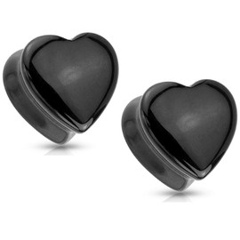 Pierced Owl - Natural Black Onyx Heart Shaped Saddle Plug Gauges, Sold As Pair, natural black onyx, no gemstone