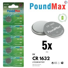 PoundMax CR 1632 Batteries 3v Lithium Button Cell Battery Combo Pack - 5 Count