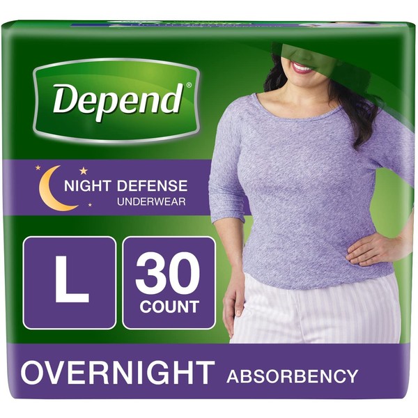 Depend Night Defense Incontinence Overnight Underwear for Women,  2Pack (30 Count (Large))