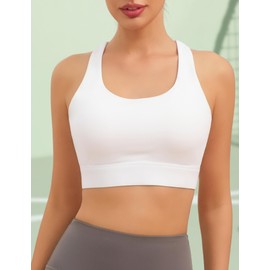 LAJERIN Sports Bras for Women, High Impact Push Up Cross Back Padded Strappy Workout Running Sports Yoga Bras for Gym Top Women Full Coverage Support White-M