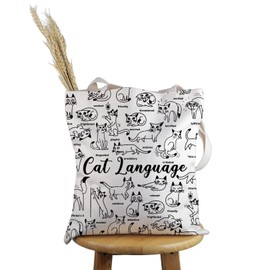 PYOUL Cat Lover Gift Cat Language Tote Bag Cat Mom Handbag Who Loves Cats Gift Kitty Merch (Cat Language Tote)