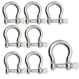 Bow Shackle Reedny 304 Stainless Steel 5/32", 1/4", 5/16",3/8", 1/2", 9/16" Heavy Duty D Ring Shackles Screw Pin Anchor Shackle for Chains Wirerope, Boat, Accessories (1/4'' 8Pcs)