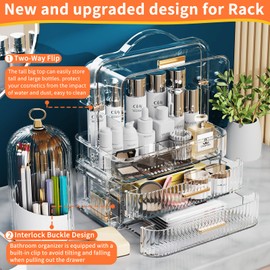 Makeup Organizers Skincare organizers with 2-Layer Box and Transparent Cover Waterproof Dustproof Cosmetics Display Cases with Brush Holder for Vanity Countertop Bathroom Dresser Bedroom(Clear)