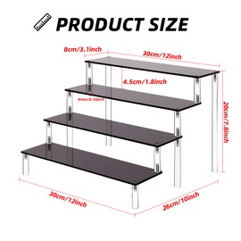 Acrylic Riser Display Stand, Black 4 Tier Cupcake Stand Display Risers Shelf Perfume Cologne Organizer Compatible with Funko Pop Food Dessert Makeup Skincare Cosmetics Lotion Organizer (1 PACK)