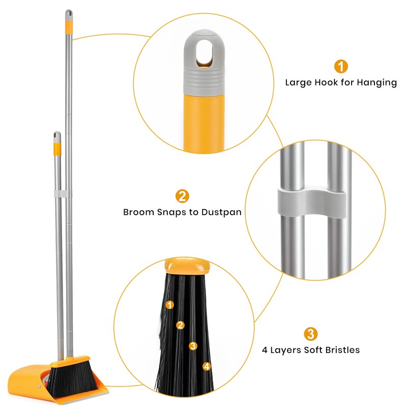 TreeLen Broom and Dustpan Set, Stand Up Broom and Dustpan