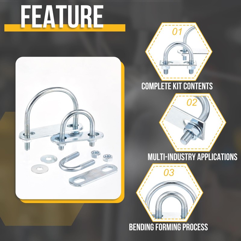 DTGN M10x27x54mm U Bolts Round Kit - 4Set - Carbon