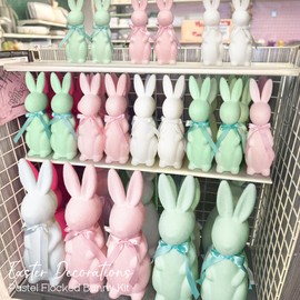 MOREDOTS Easter Decorations - Pink Flocked Easter Bunny Decor - Spring Tables Decoration Centerpieces Indoor - Easter Decorating Bunnies for Home Party (Large)