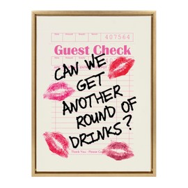 Kate and Laurel Sylvie Another Round Guest Check Framed Canvas Wall Art by Alli Standefer, 18x24 Bright Gold, Bar Drink Decor Art for Wall