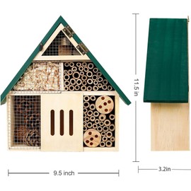 Bee House Hanging Insect Hotel – Natural Wooden Bee Hotel for Outdoors, DIY Insect Shelter for Garden, Yard, or Balcony – Attracts Pollinators Like Bees, Butterflies & Ladybugs