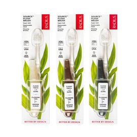 RADIUS Toothbrush Source Floss Brush BPA Free & ADA Accepted Improve Gum Health & Reduce Gum Issues - Super Soft - Cornstarch/ Wood/Money - Pack of 3