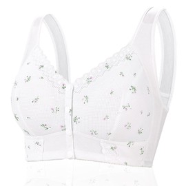 FHTECO Front Closure Bras for Older Women Gathering Plus Size Bras Thin Cup Wireless Bras Full Coverage T-Shirt Bralettes (XL, 3#White)