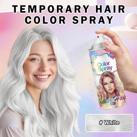 DAMUSI White Hair Color Spray temporary for Women and Kids,Quick-drying White Hair Dye that Washes out in 1 Wash for Christmas Party,Crazy Hair Day,120ML (White Hair Color)