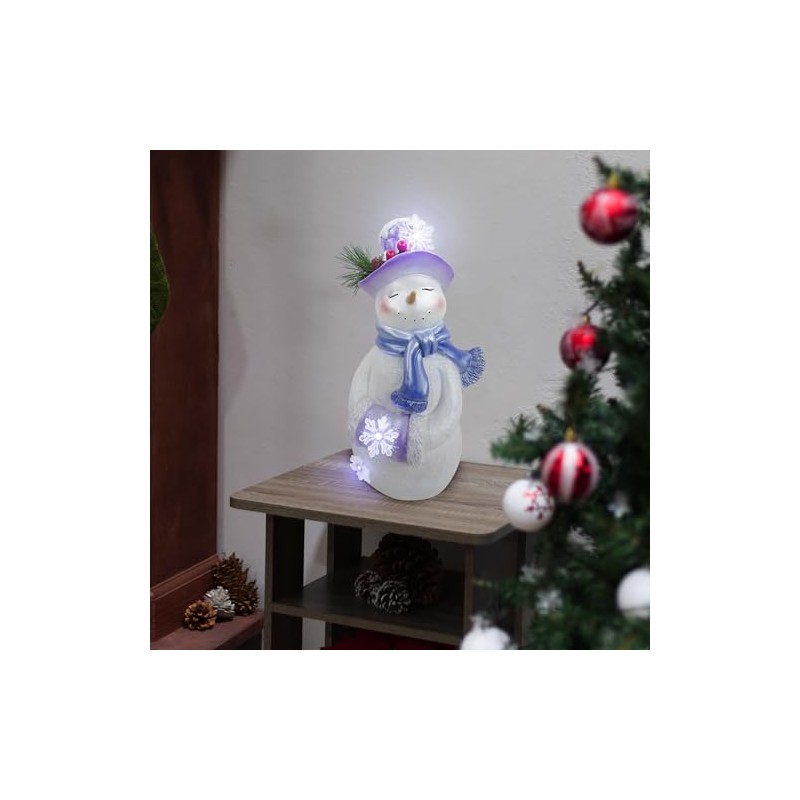 Alpine Corporation SKY560HH-S, Lavender Winter Snowman Statue w/Hand Muff, Twinkle