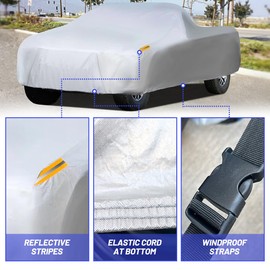 MORNYRAY Waterproof Car Cover All Weather Snowproof UV Protection Windproof Outdoor Full Truck Cover, Universal Fit for (Fit Truck Length Up to 210 inch,All Silvery)