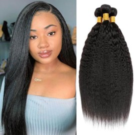 Leruikair Human Hair Bundles 18 20 22 Inch Kinky Yaki Wave Human Hair Bundles Natural Black Unprocessed Brazilian Soft Quick Weave Hair for Black Women