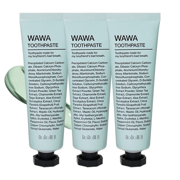 ROROBELL Wawa Toothpaste Made for My Boyfriend's Bad Breath, Sensitive Teeth, Improvement of Gum Problems/Peppermint Flavor/Made with Wasabi I 3.53 fl.oz (Pack of 3)