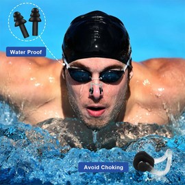 EIYVPRA Swimming Nose Clip, 4 Pieces Swimming Nose Clip with 4 Pairs of Ear Plugs Swimming with Storage Box, for Children and Adults, Swim Training Nose Protection, Waterproof Nose Clip