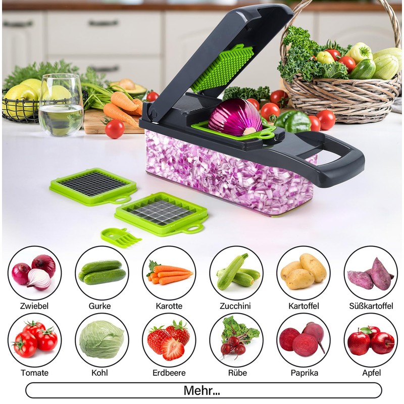 Etievort 16-in-1 Vegetable Cutter, Mandolin Slicer Dicer with 7 Interchangeable