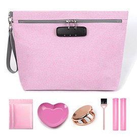 Pink Storage Carrier Bag with 5 PCS Small Accessories, Water-Resistant Cosmetic Pouch with Combination Lock, Premium Organizers Storage Case, Great Gift for Women, Pink Set