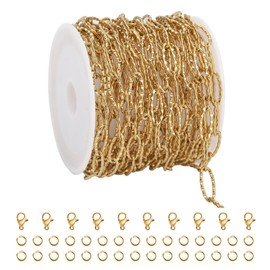 SMYHTGLIF 16.4 Feet Gold Embossed Soldered Jewelry Making Chains Stainless Steel Oval Chain Roll DIY Chain for Jewelry Making