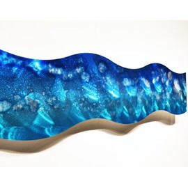 "Liquid Curve, Blue" Modern Contemporary Abstract Metal Wall Sculpture Art Work Painting Home Decor