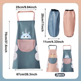 Marjoramy 2 Piece Apron Set, Waterproof Kitchen Aprons with Pockets & Sleeves, Machine Washable, Unisex for Men & Women - Ideal for Kitchen, Garden, Restaurant & DIY