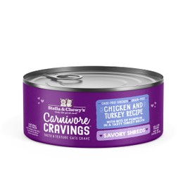 Stella & Chewy's Carnivore Cravings Savory Shreds Cans – Grain Free, Protein Rich Wet Cat Food – Cage-Free Chicken & Turkey Recipe – (2.8 Ounce Cans, Case of 24)