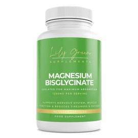 Lily Green | Magnesium Bisglycinate (Glycinate) 1250mg per Serving | 90 Vegan Capsules | Supports Sleep & Calmness, Nervous System, Psychological & Muscle Function | No Artificial Fillers | Made in UK
