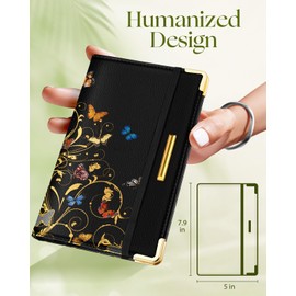 TONJOY Server Book for Waitress - Leather Bill Serving Fold Waiter Booklet Checkbook Wallet Notepad Ticket Holder Accessories with Zipper Pocket, A Pen Fit Server Apron for Restaurants Butterfly