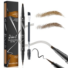 Eyebrow Pen 2-in-1 Dual Ended Waterproof Eyebrow Pencil with 4 Prong Microblading Tip & Brush, Smudgeproof & Long Lasting Eyebrow Pen for Natural Looking (01 light brown)