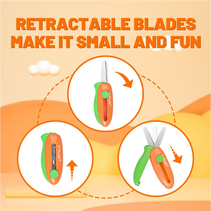 Safety Scissors for Kids, Retractable Small Scissors for Toddler Craft