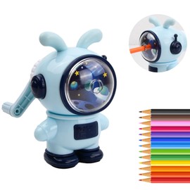 Dokpav Sacapuntas Con Manivela Manual, Sacapuntas De Conejo Espacial, Punta Ajustable, Sacapuntas Manual Portátil Para Niños, Con Deposito, Lindo Para Niños Para El Hogar Regalos Estudiantes (Azul)