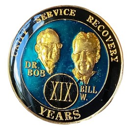 21 Year AA Medallion Metallic Blue Founders Tri-Plate Sobriety Chip